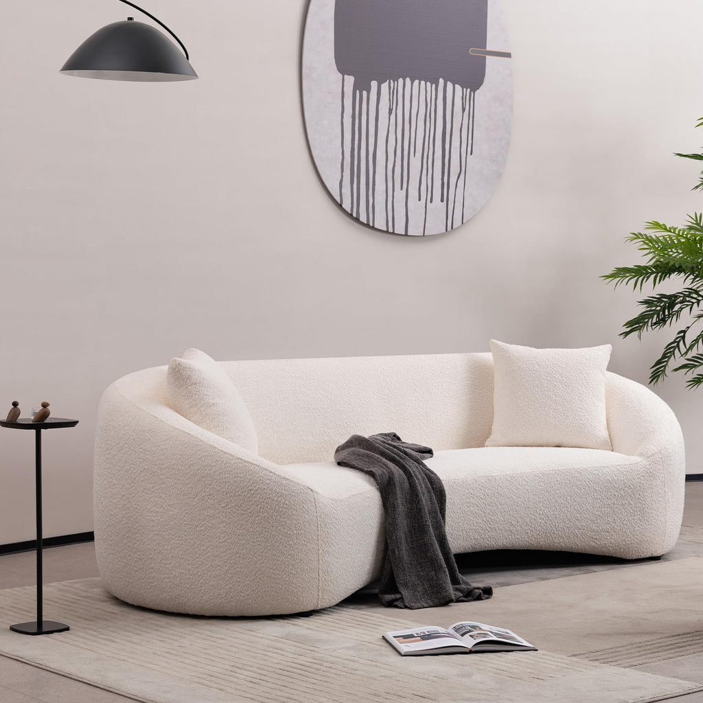 Curved Sofa Couch, 93", Chenille, Modern, White Boucle
