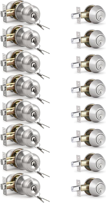 Keyed Entry Door Knob and Single Cylinder Deadbolt Combo Set, Exterior Door Knobs for Entrance and Front Door, Keyed
