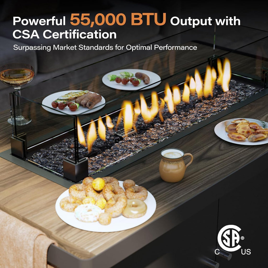 Propane Fire Pit Table 43 Inch with Lid, 55,000 BTU Gas Fire Pits for Outside Patio with Glass Wind Guard