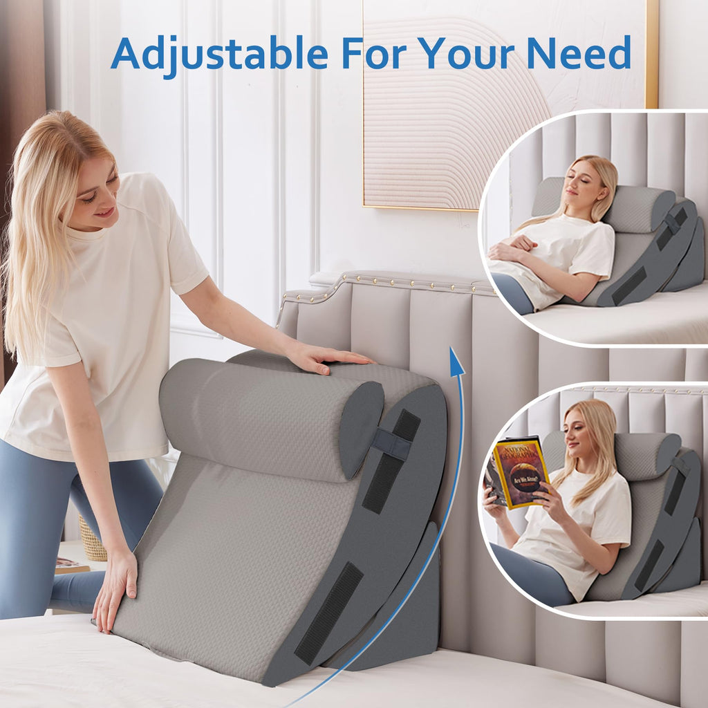 5Pcs Wedge Pillow Set for After Surgery, Memory Foam, Grey