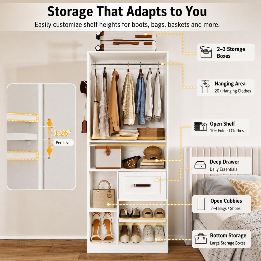 31.5" Closet Organizer System with 2 Adjustable Shelves, White