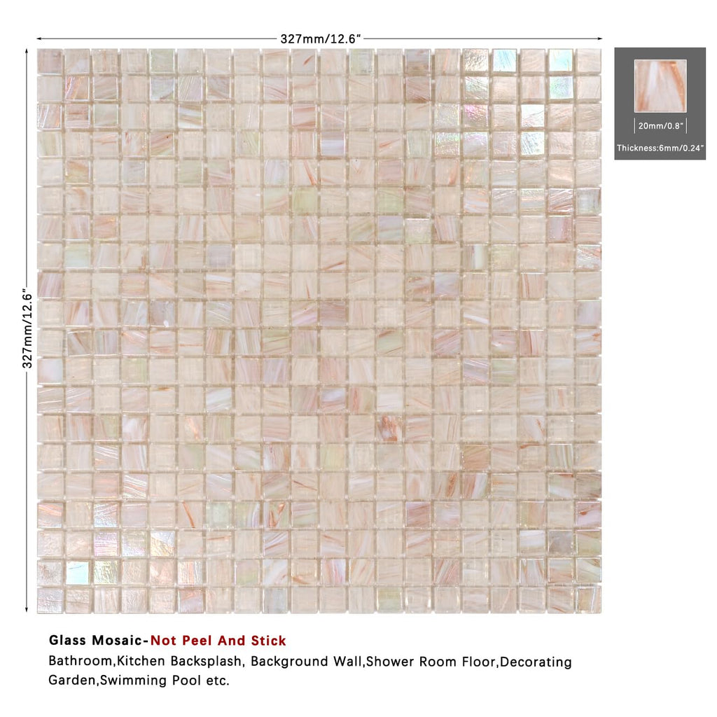 5.75 Sq.Ft Iridescent Pink Glass Mosaic Tile, Backsplash