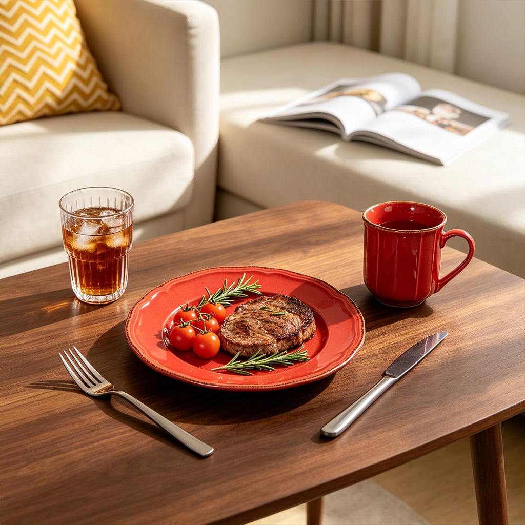 56pc Stoneware Dinnerware Set, Speckled Antique Red