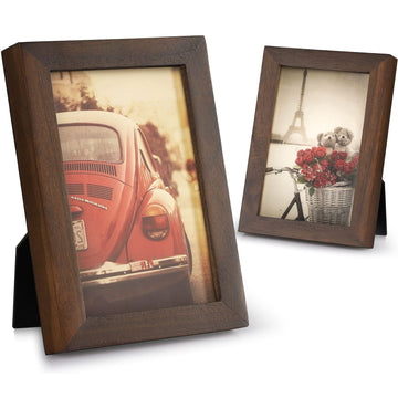 4x6 Picture Frame, Pack of 2 Photo Frame with Real Glass, Solid Wood Rustic Picture Frames 4x6 Display for Wall Decor