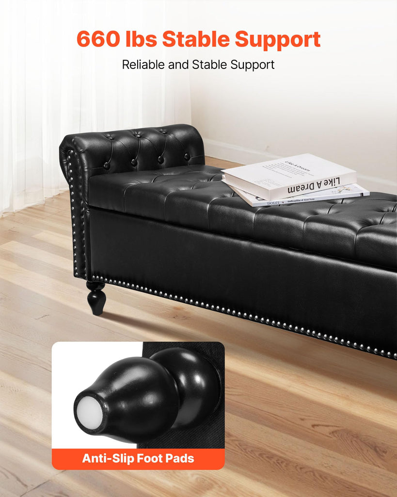 Button-Tufted Storage Ottoman Bench, Rolled Arm PU Leather Bench with Solid Wood Legs, Modern Shoe Benches Seat
