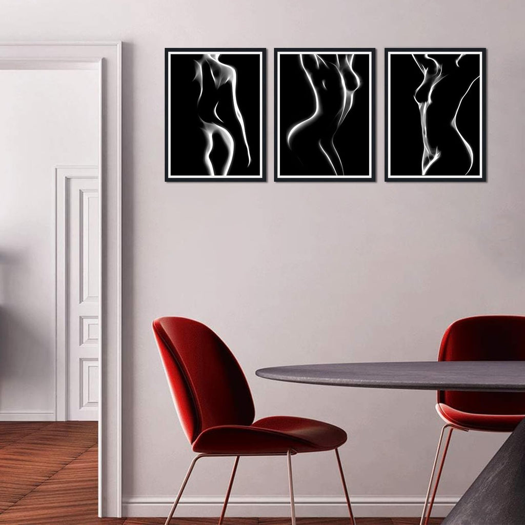 Minimalist Sexy Figure Canvas Wall Art 3 Piece Black White Poster Print Woman Nude Body Canvas Print Abstract Naked