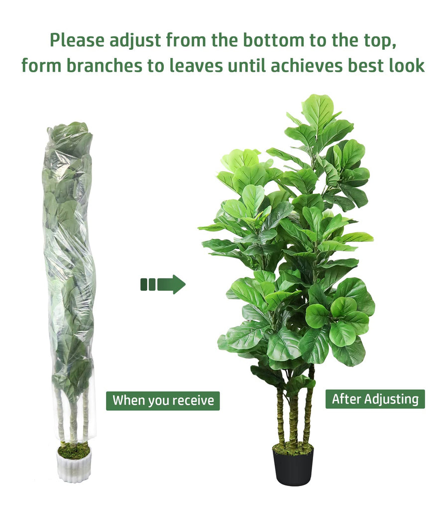 6Ft Artificial Fiddle Leaf Fig Tree with Woven Seagrass Basket and Realistic Moss Tall Fake Plants Large Faux Tree