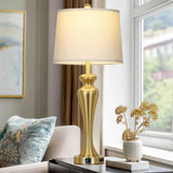 30 Inch Gold Single Table Lamp, 3-Way Dimmable Touch Control Bedside Lamps with USB A+C Ports and AC Outlet