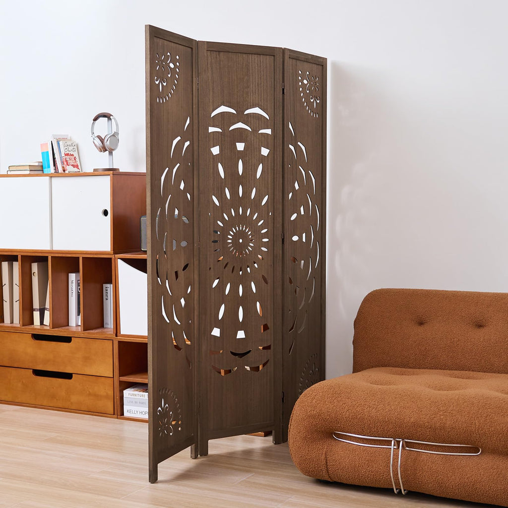 66.9Inch Wooden Room Partition - 3 Panels Boho-Styled Space Room Divider /Office, Headboard & Yoga/Photo/Video Call