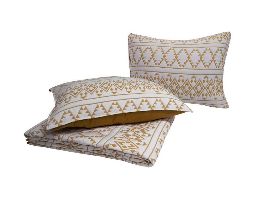Kai Tribal Spicy Mustard Soft Matelasse Jacquard Quilt Set