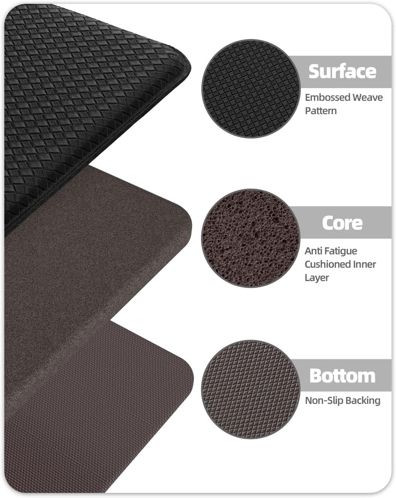 Kitchen Mat for Floor 17x79 Anti Fatigue Easy Clean, Black | Water&Oil Proof, Anti Slip, For Comfort Standing