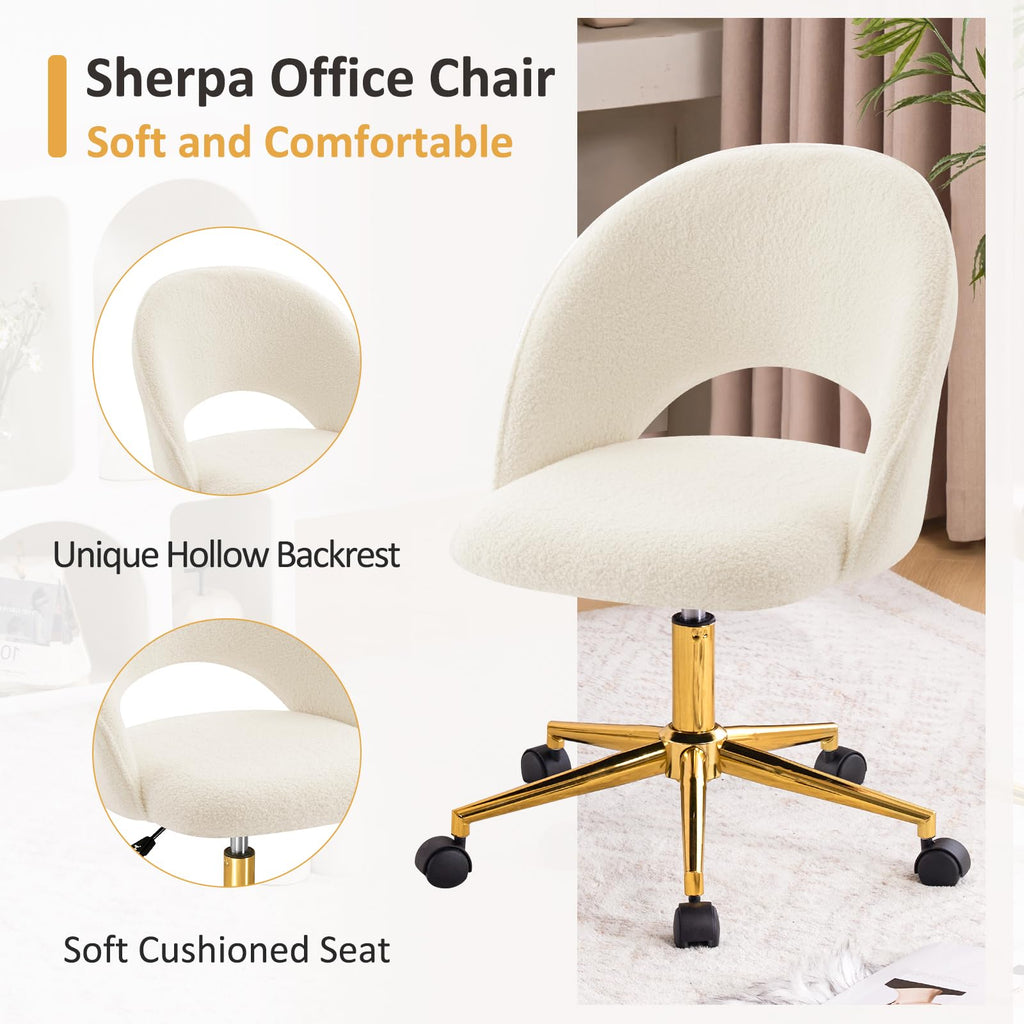 Vanity Chair with Wheels, Armless Makeup Chair Height Adjustable Desk Chair
