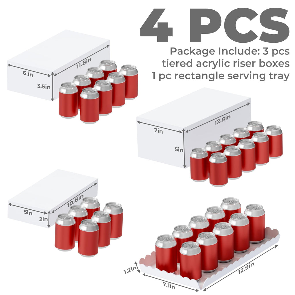 Buffet Risers, 4PCS Glossy White Acrylic Food Risers for Party Table, Rectangle Display Riser Stand with Hollow Box
