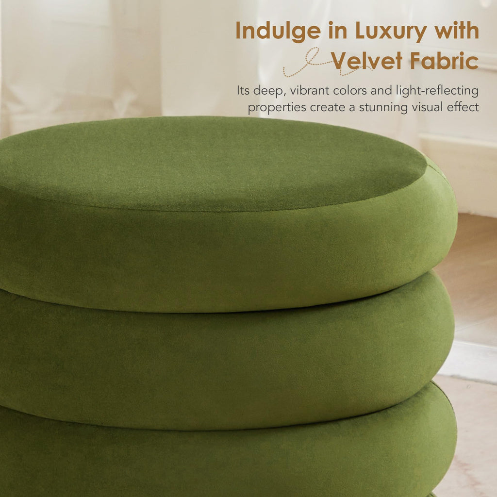 19.5" Storage Ottoman Round, Vanity Stools, Velvet Pouf Ottoman with Removable Lid, Modern Ottomam Stool for Girls