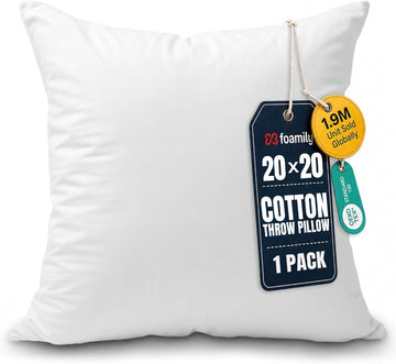 20x20 Throw Pillow Insert, 100% Cotton Cover, Down Alternative