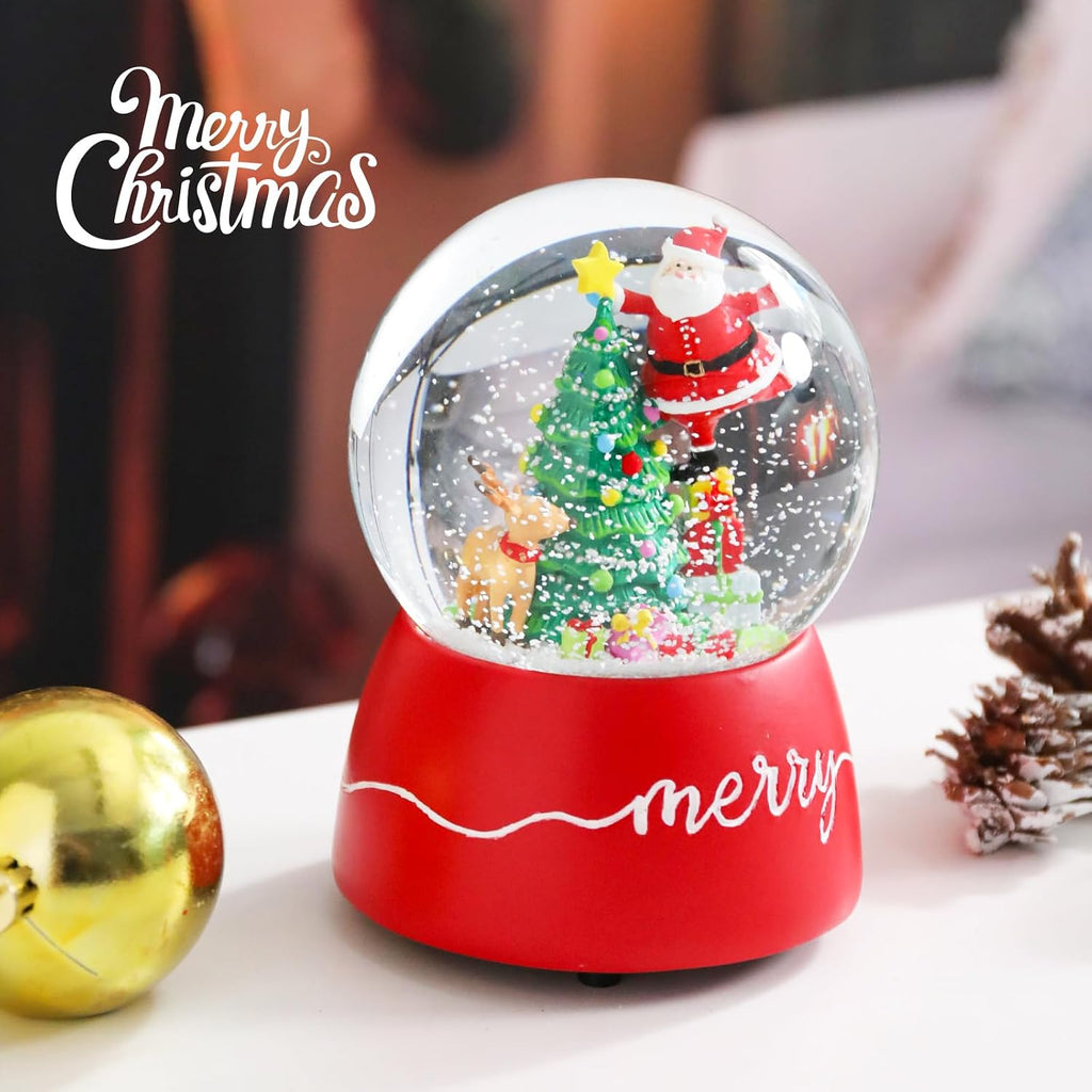 Christmas Snow Globes, Santa Snow Globes with Christmas Tree and Music Lighted Swirling Glitter Clockwork Water Globe