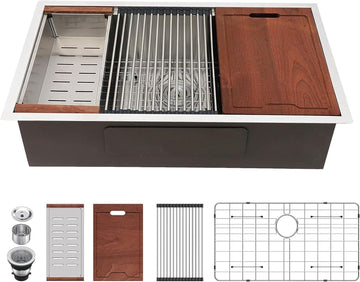 32 Undermount Kitchen Sink 32x19 Inch Stainless Steel Kitchen Sinks Ledge Workstation 16 Gauge Single Bowl Under