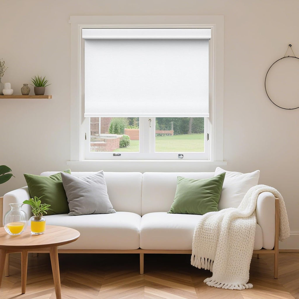 No Drill Blackout Roller Shades | Textured-White 24.5Wx64H