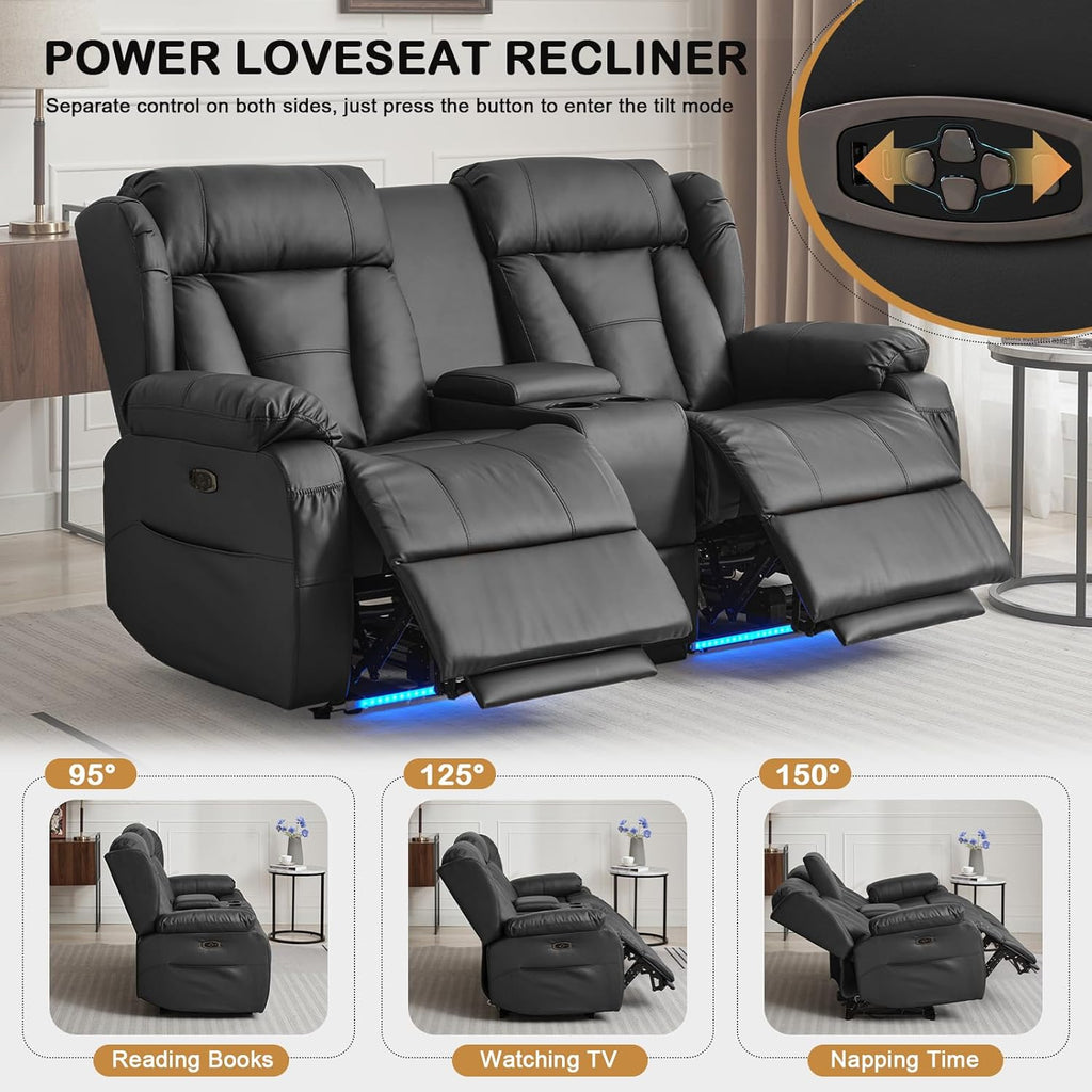 Power Reclining Loveseat Sofa, Loveseat Recliner Couch with Console, RV Recliners for Travel Trailers