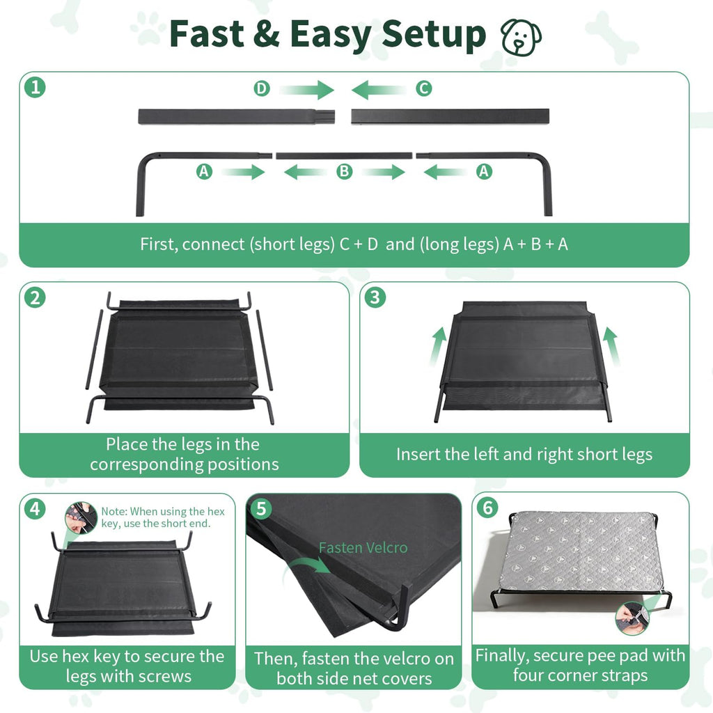 Elevated Dog Bed with Washable Pad for Large Dogs, Gray