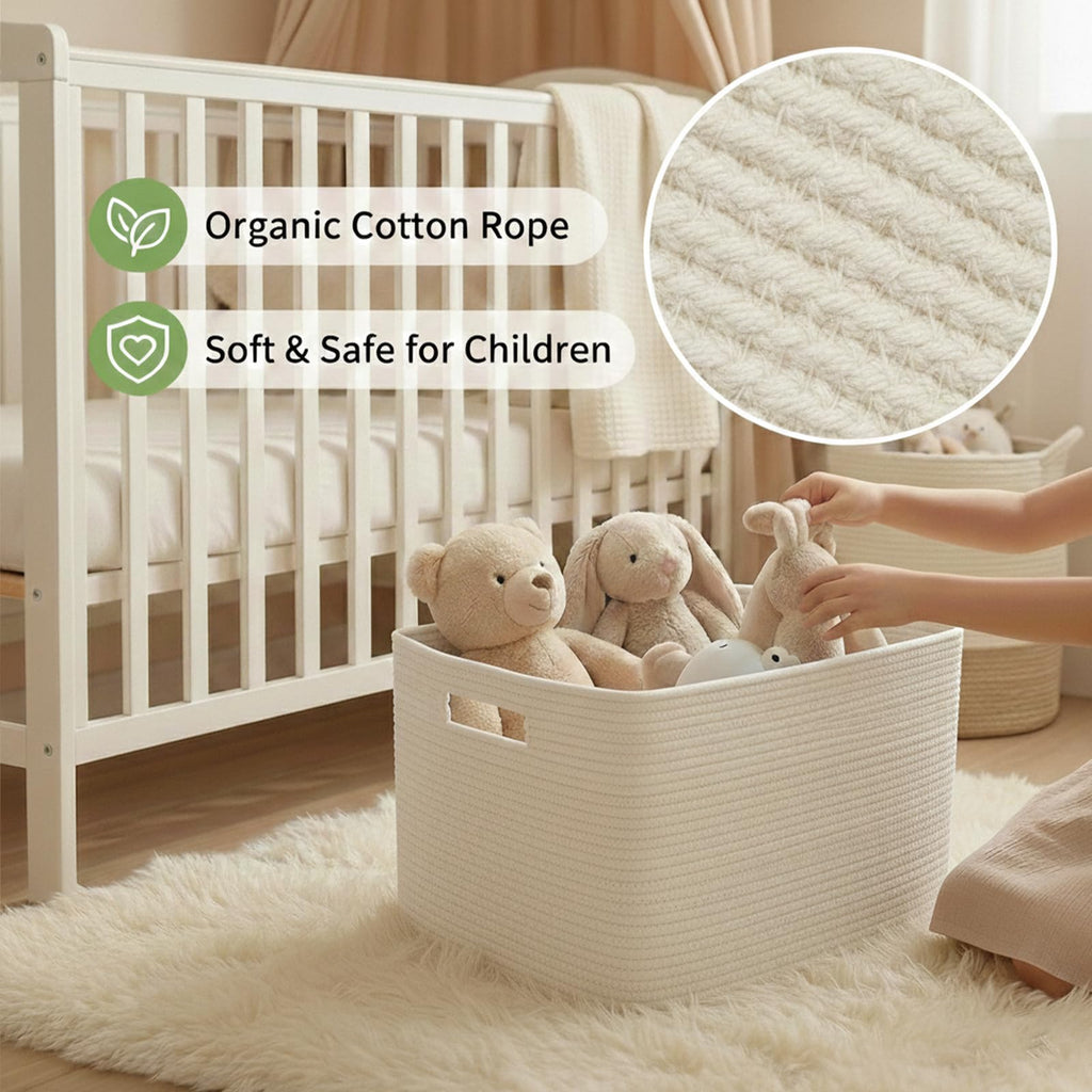 65L Large Woven Cotton Rope Blanket Basket, White
