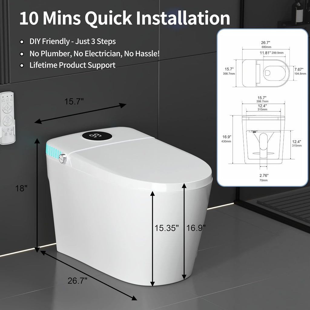 Tankless Smart Toilet with Integrated Bidet, One Piece Elongated Intelligent Toilet with Heated Seat & Child Mode