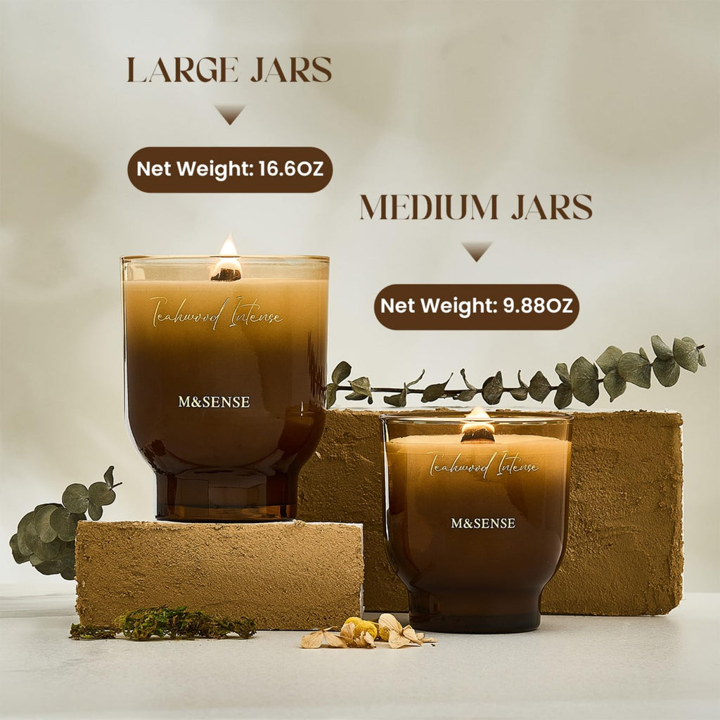 9.9oz Natural Soy Wax Jar Candle with Wooden Wick | Teakwood Intense Scent | 55-Hour Burn & Long-Lasting Burn