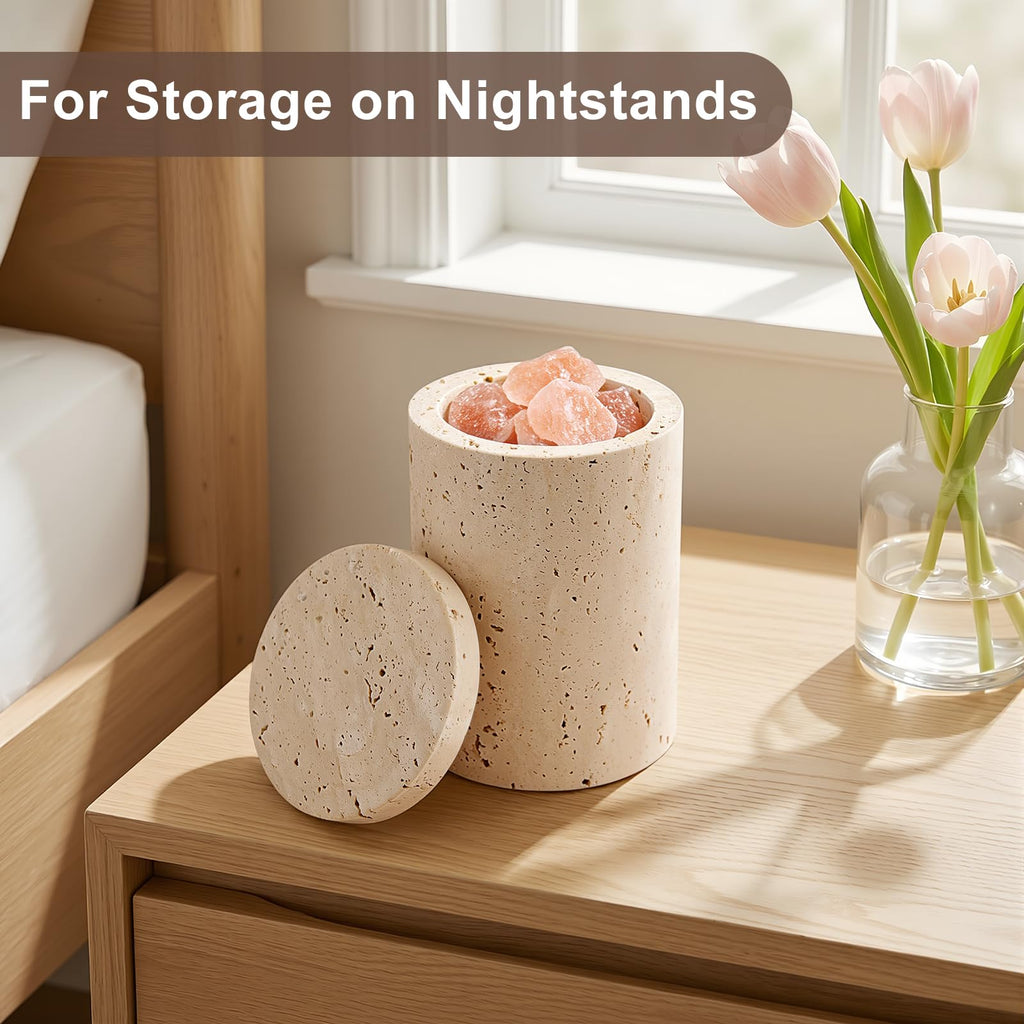 Lidded Marble Canister, Non-slip Natural Marble Bathroom Container