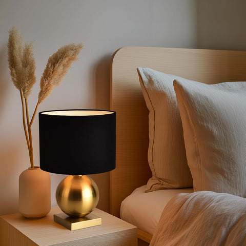 Gold Ball Modern Table Lamp,Mid Century Bedside Lamp Nightstand Light with Black Shade Metal Base Ac