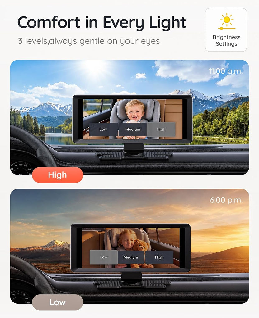 Dual Car Camera Baby Monitor for 2 Kids 7.2'' HD Split Screen