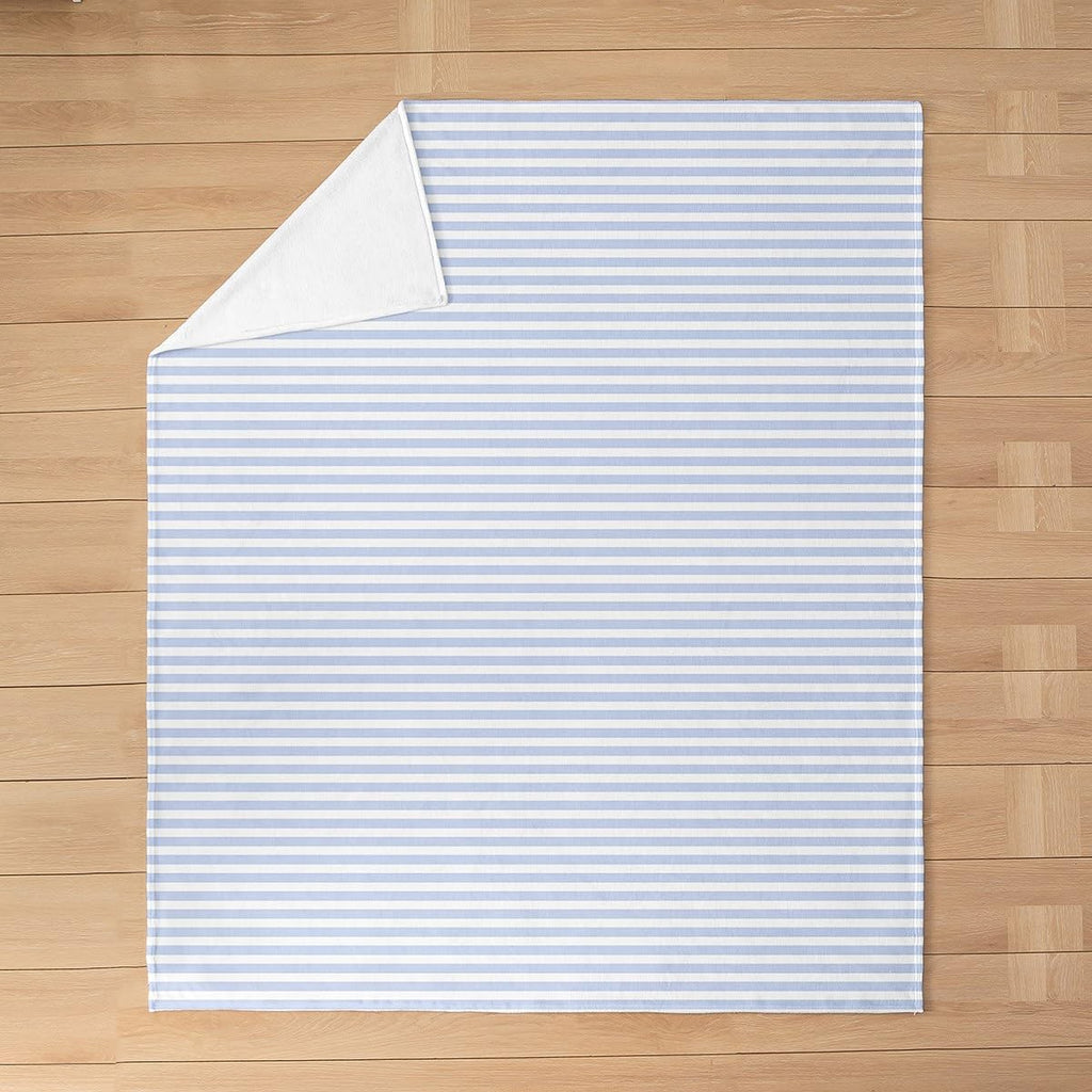 Blue White Stripe Flannel Blanket 40x50 Geometric Striped Fuzzy Plush Throw for Sofa Couch | Farmhouse Ticking