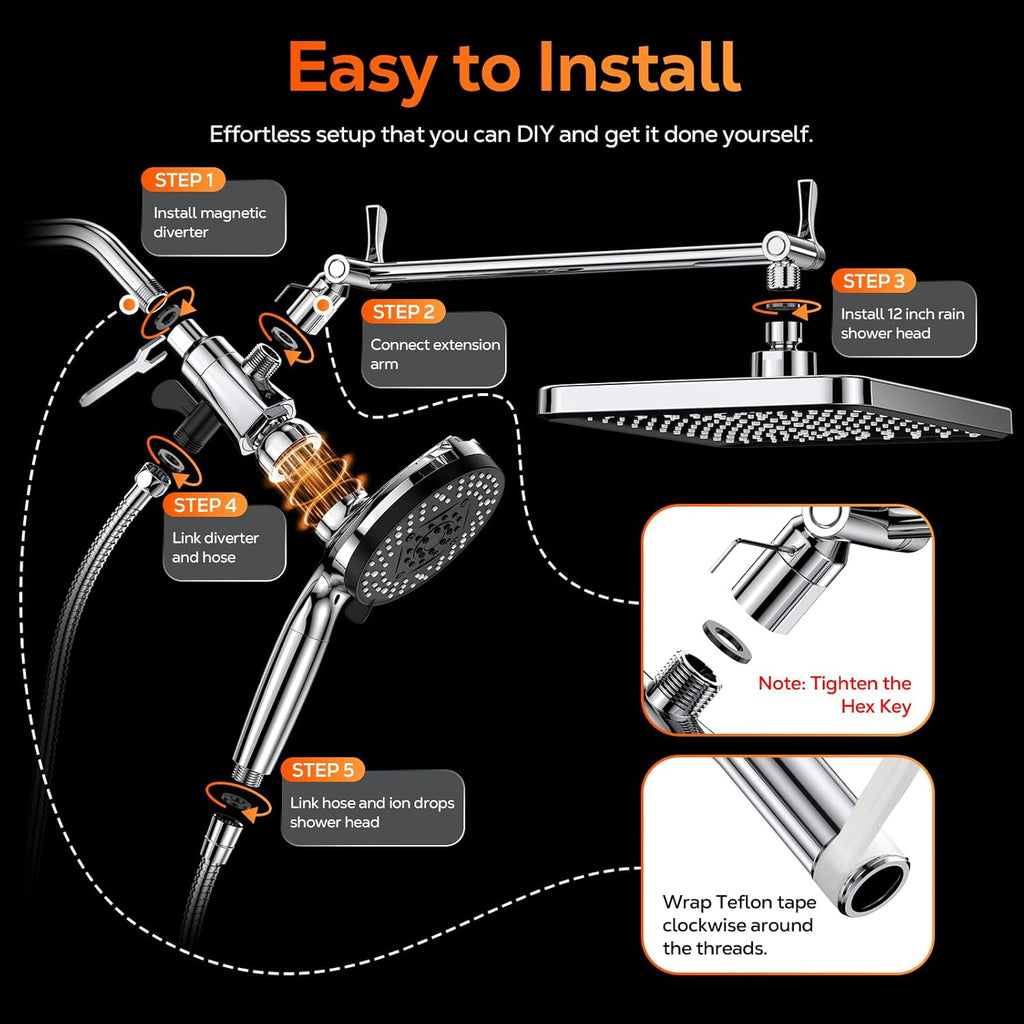 High Pressure Rain Shower Head Combo with Upgrade Magnetic Filtered Detachable Handheld Showerhead (10 Modes)