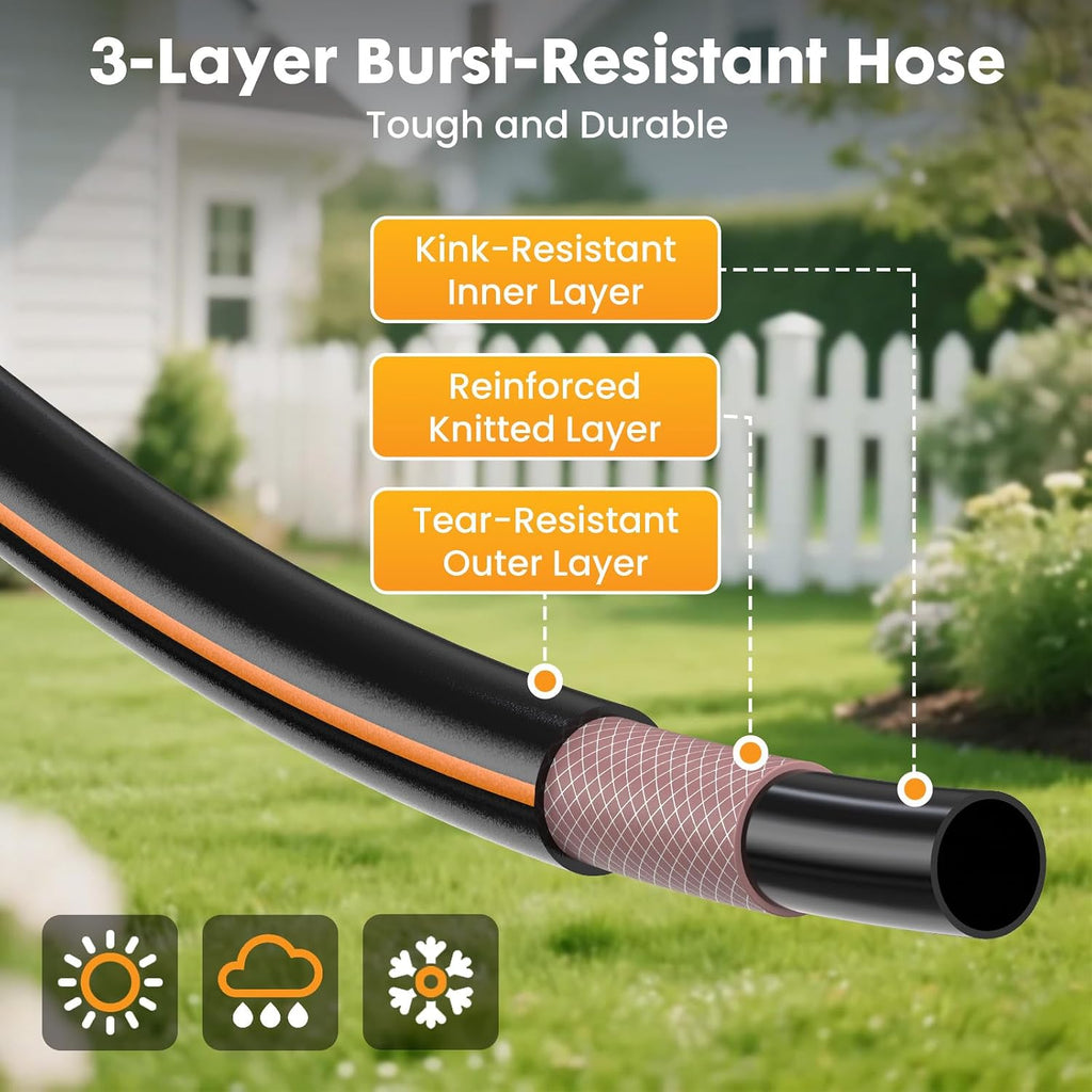 Garden Hose Reel, 1/2" x 65 ft Retractable Heavy Duty Water Hose | Automatic Wall Mounted, 9 Pattern Hose Nozzle