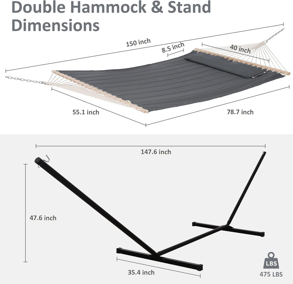 2 Person Hammock with Stand, 475 lbs Capacity, Dark Grey | Heavy Duty Portable Hammocks, Heavy Duty Hammock with Stand