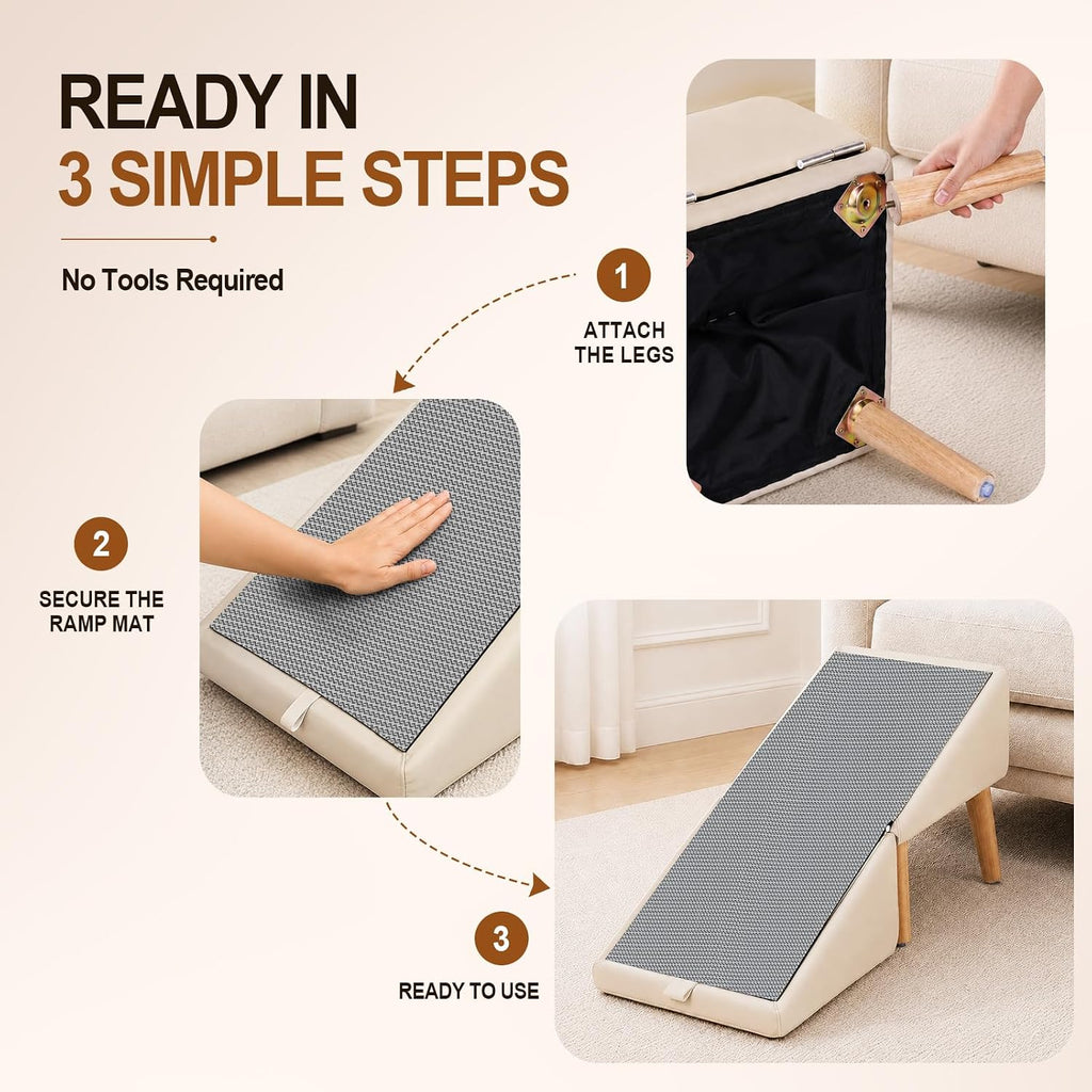 Dog Ramp for Couch and Bed, 16" High Foldable 2-in-1 Dog Ramp Ottoman, Solid Wood Frame with Non-Slip Mat, Easy to