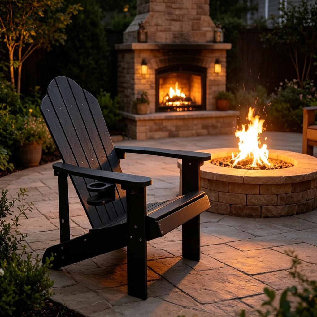 Adirondack Chair, All-Weather Can Used Patio Chair with Cup Holder, Sturdy Outdoor Lawn Chair, Low Maintenance Surface