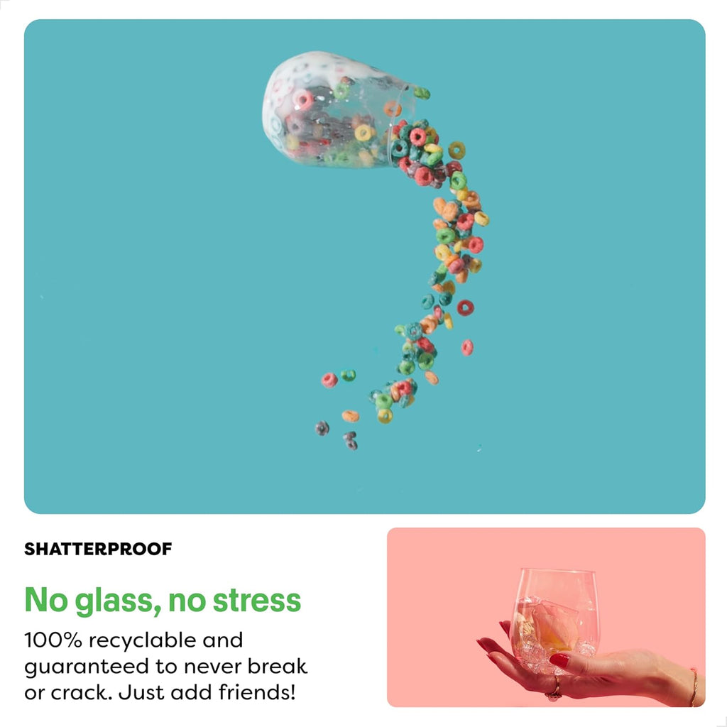 POP 14oz Vino SET OF 12, Recyclable, Unbreakable & Plastic Wine Glasses, 12 Count (Pack of 1)