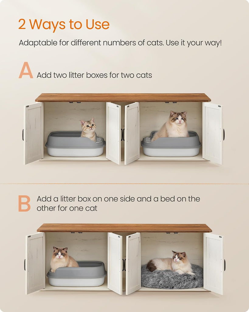 Double Cat Litter Box Enclosure, Furniture Hidden for 2 Cats