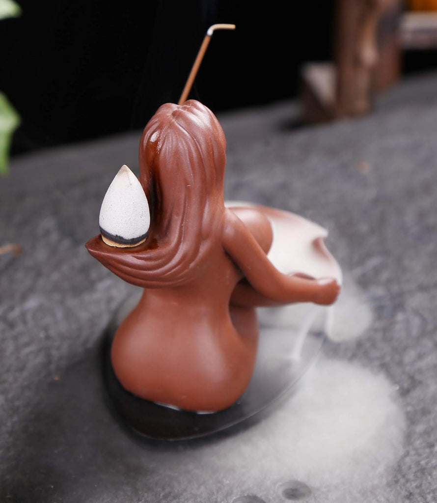 Sexy Lady Backflow Incense Burner Ceramic Incense Holder Smoke Cone Sticks Burner Ideal for Yoga Room Home Decoration - Set of 11