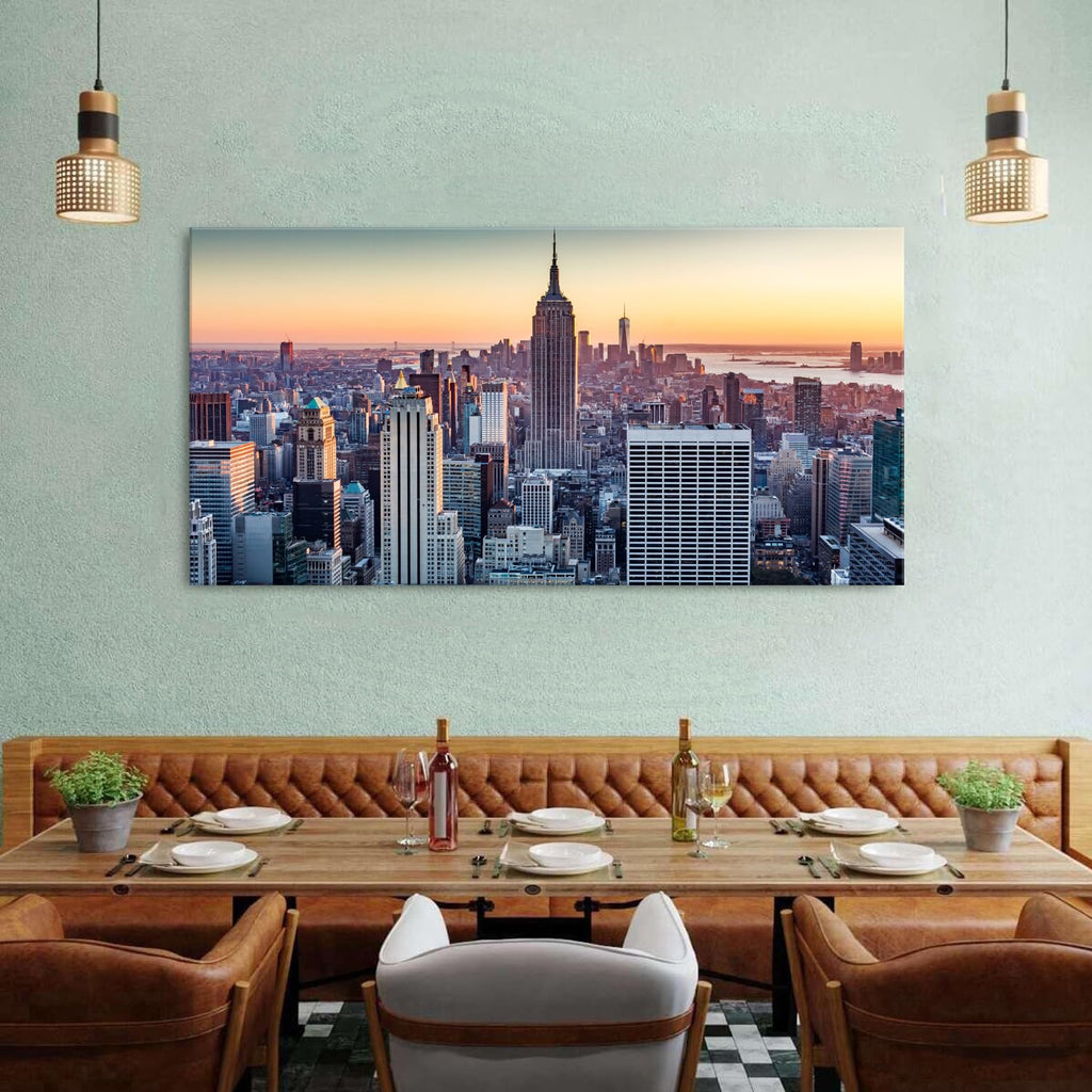 NYC Wall Manhattan Skyline at Night Painting Prints Sunset New York City Wall Decor Modern Building Skyscraper