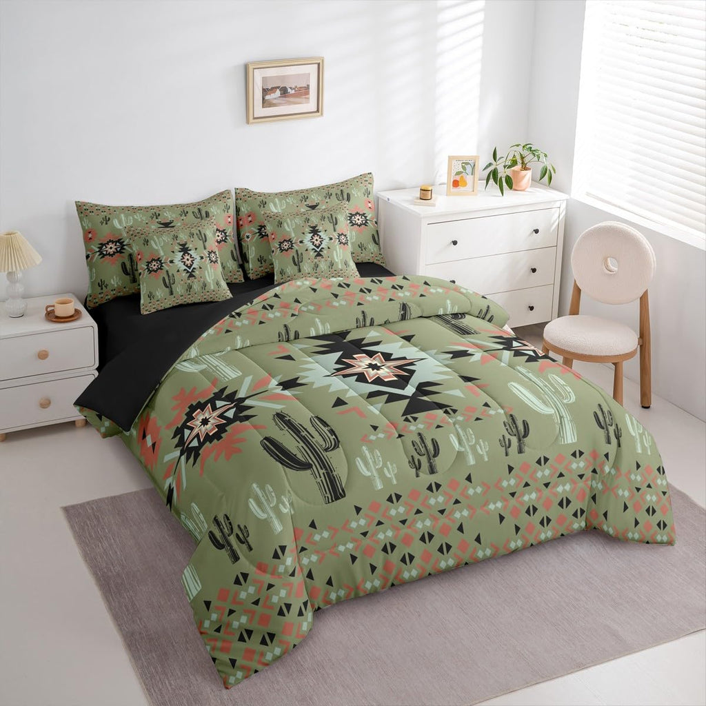 Khaki Southwestern Aztec Comforter Set with Sheets 7 Piece Full