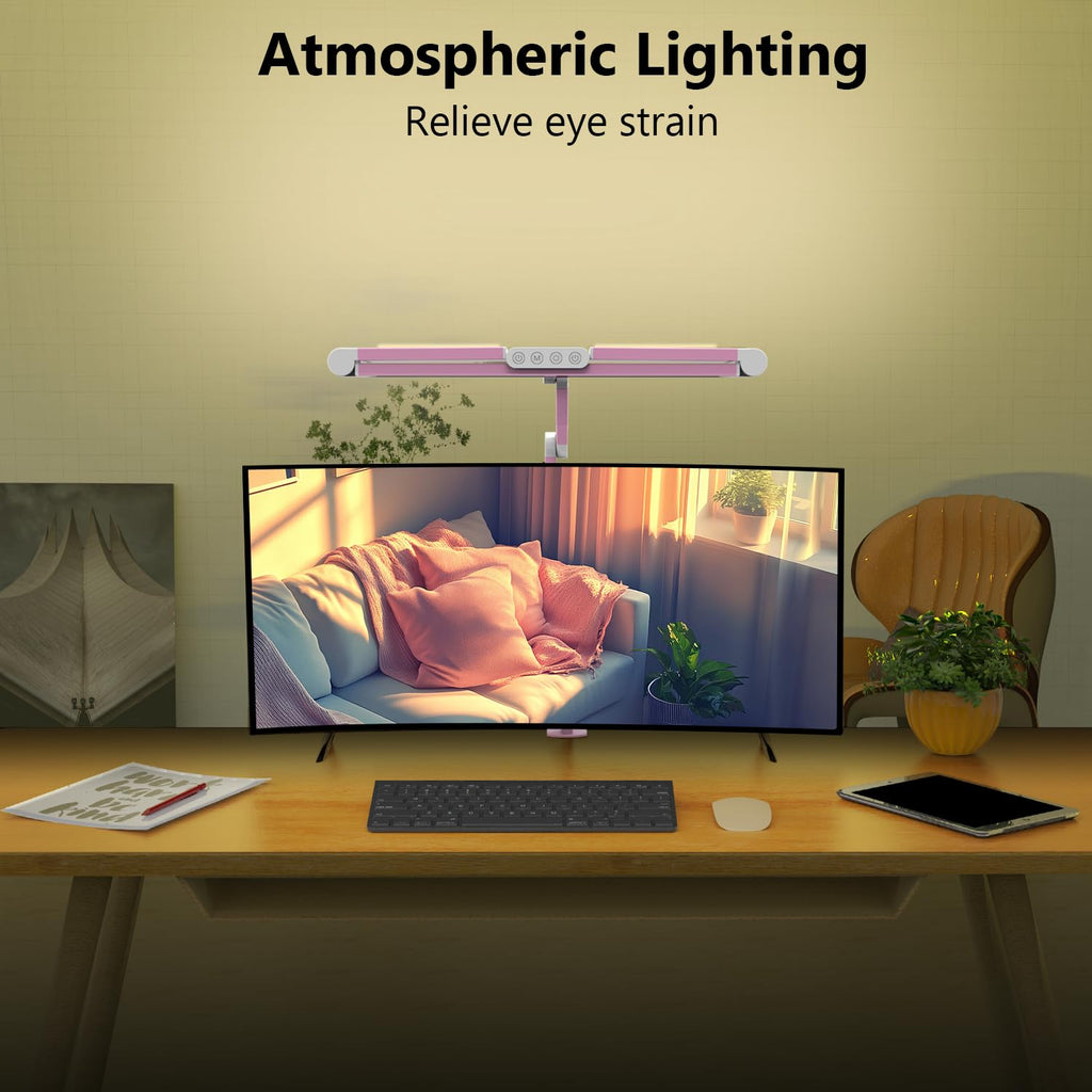 Architect Desk Lamp, Pink Desk Lamp with Clamp for Working, 24W Bright Rotatable Led Table Light Stepless Dimming