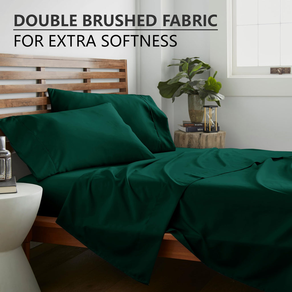 Twin Sheet Set - Ultra-Soft Microfiber 15-Inch Deep Pocket - Wrinkle Free and Fade Resistant (Emerald Green)