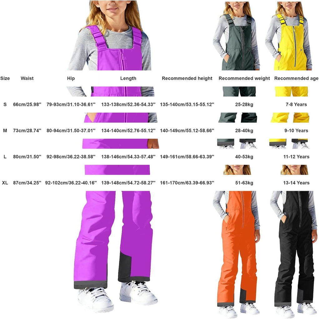 Kids Snow Bib Insulated Ski Pants Puffy Snowboard Overalls Zipper Snowsuit