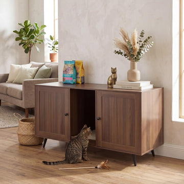 Cat Litter Box Enclosure Furniture for 2 Cats, Large Litter Box Cabinet with Scratching Board, and Adjustable Foot