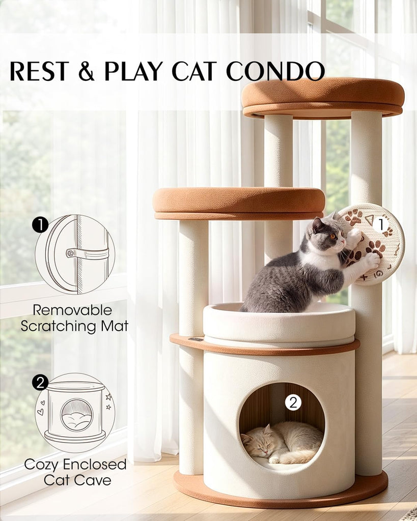 Maine Coon Cat Tree for Large Cats, 46" Cat Tower, Stable Base
