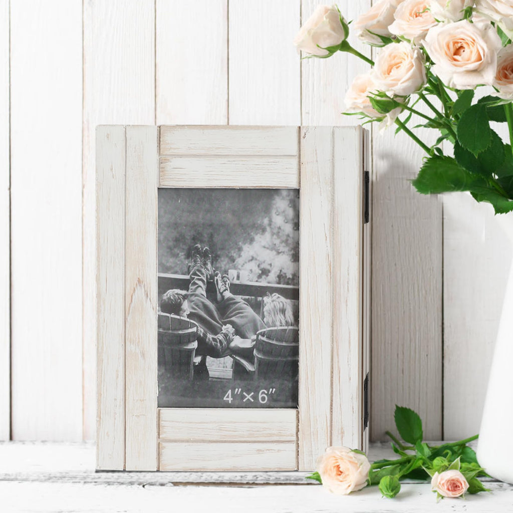 Rustic Picture Frame White, 4X6 Picture Frame College, 3 Photo Frame Hinged Farmhouse Picture Frames Desk Photo Frame