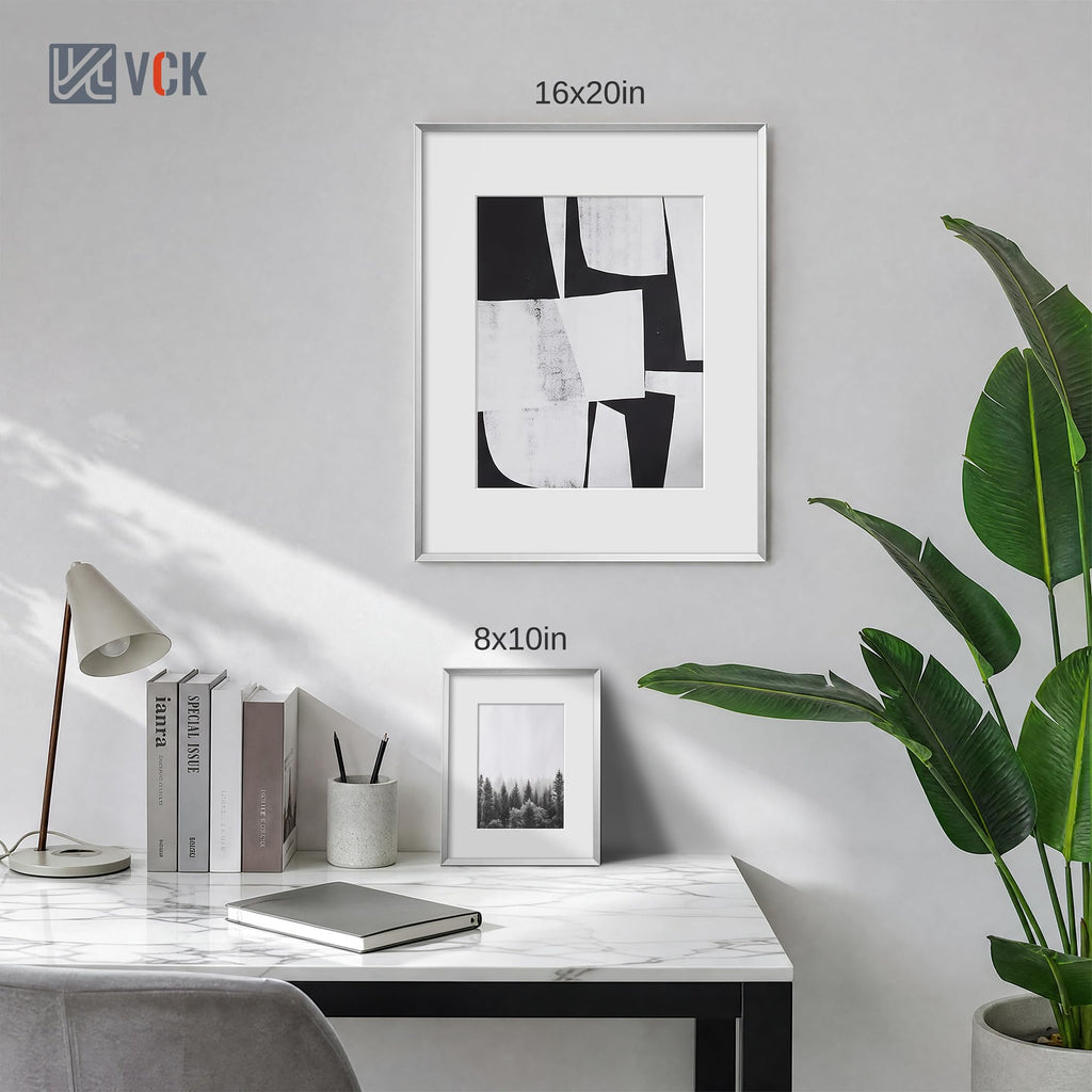 8x10 Picture Frame Silver, Modern Aluminum Metal Frame with Tempered Glass, Display Photo 5x7 with Mat or 8 by 10