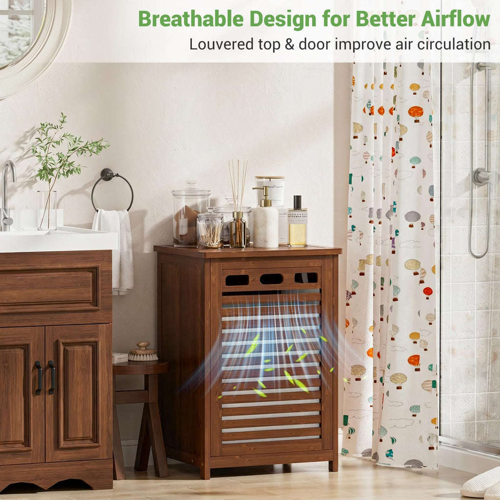 Bamboo Tilt Out Laundry Hamper Cabinet with 15.5 Gal Removable Bag, Walnut