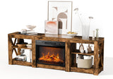 Fireplace TV Stand for up to 80 inch TVs, Farmhouse Entertainment Center with Electric Fireplace Heater & Adjustable Shelves, Fireplace Media Console Table for Living Room, Rustic Brown